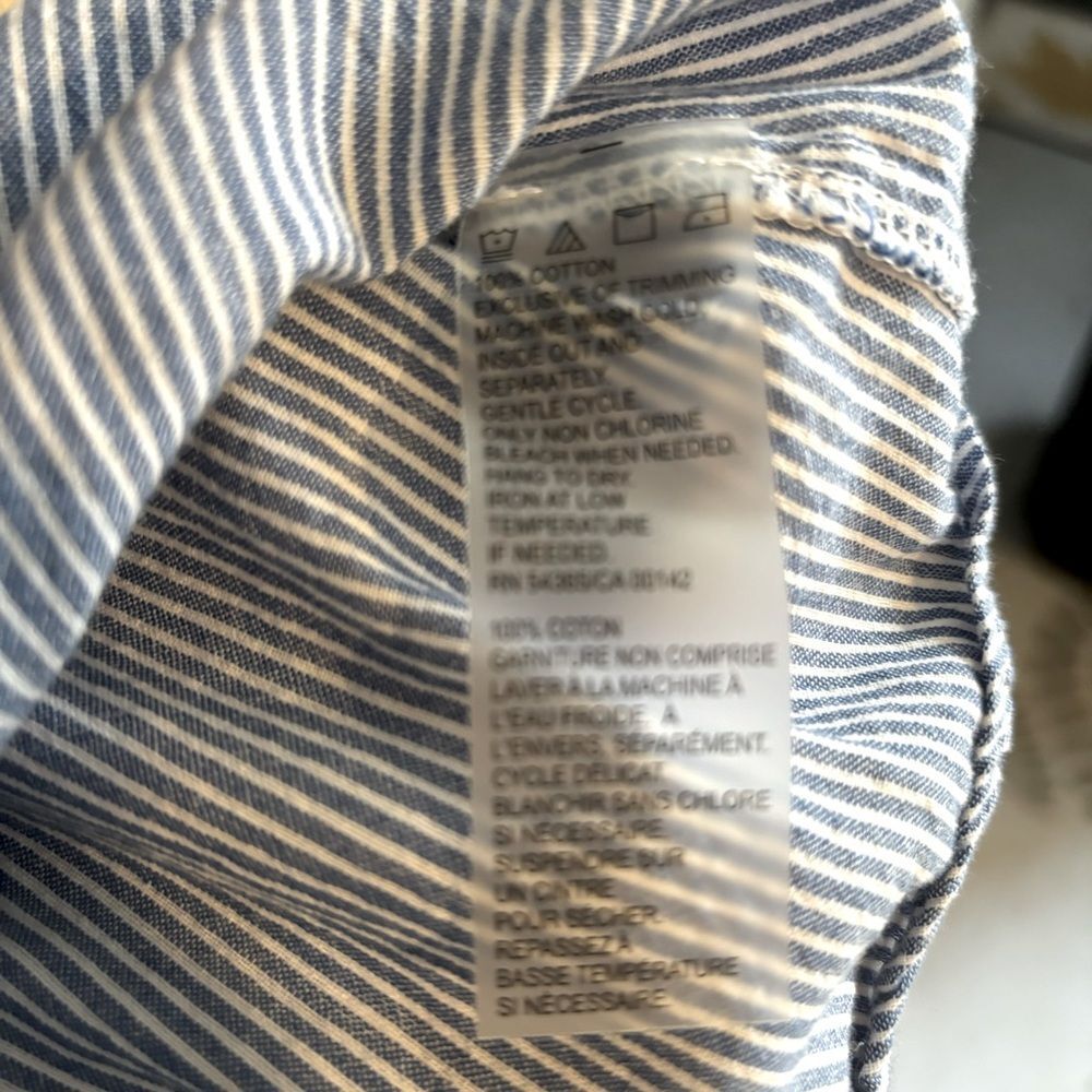 Allison Daley Blue Pinstripe Embroidered Button Down 100% Cotton Blouse Sz 8 - Picture 7 of 7